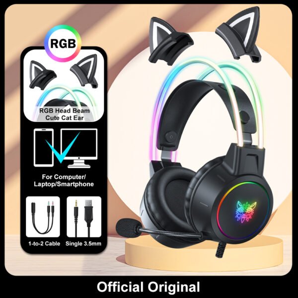 Fones de ouvido para jogos ONIKUMA RGB com microfone flexível HD 3,5 mm para PC Xbox PS4 PS5 Switch Jogos de computador - Imagem 2