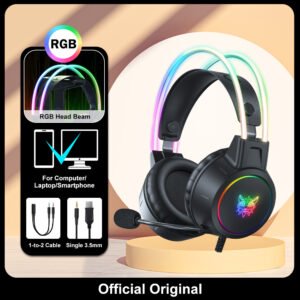 Fones de ouvido para jogos ONIKUMA RGB com microfone flexível HD 3,5 mm para PC Xbox PS4 PS5 Switch Jogos de computador