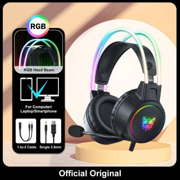 Fones de ouvido para jogos ONIKUMA RGB com microfone flexível HD 3,5 mm para PC Xbox PS4 PS5 Switch Jogos de computador